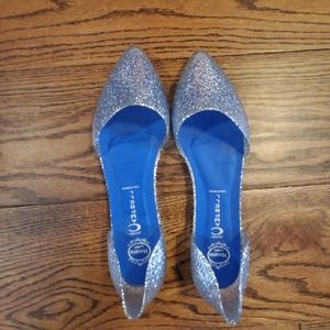 Jeffrey Campbell Silver Glitter Jelly Flat Shoes 9 Y2K 90s Summer Ballet Flat